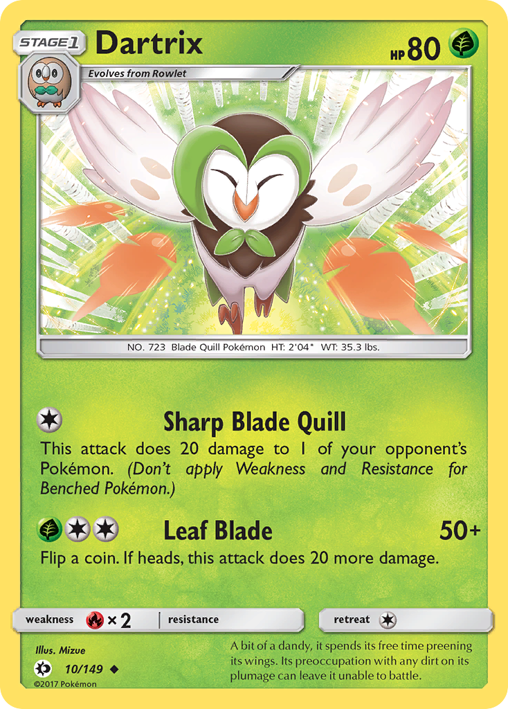 Dartrix 10/149 Sun & Moon - Uncommon Non-Holo Pokemon Card