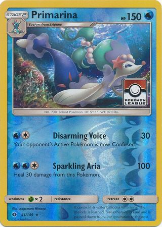 Primarina 41/149 Sun & Moon - Promo Reverse Holo Pokemon Card