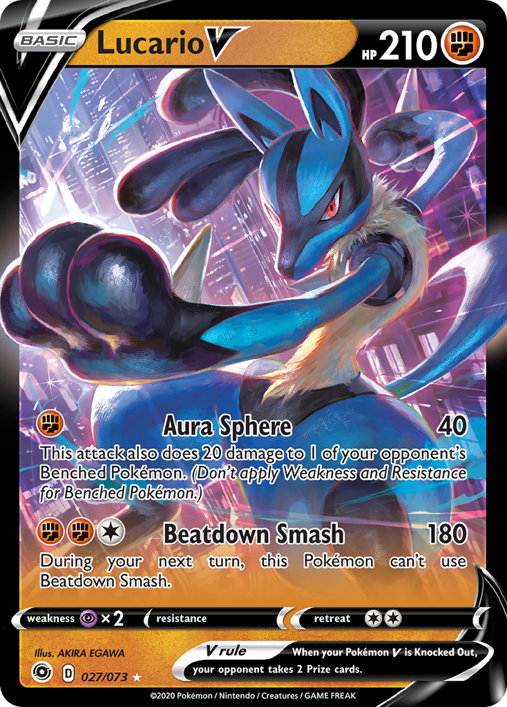 Lucario V 027/073 Champion's Path - Rare Holo V Holo Pokemon Card