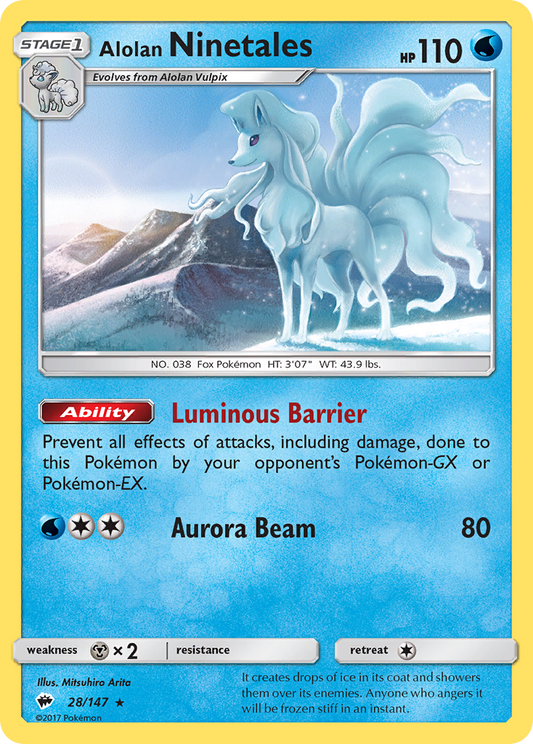 Alolan Ninetales 28/147 Burning Shadows - Rare Non-Holo Pokemon Card