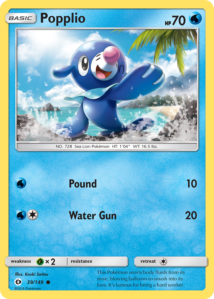 Popplio 39/149 Sun & Moon - Common Non-Holo Pokemon Card