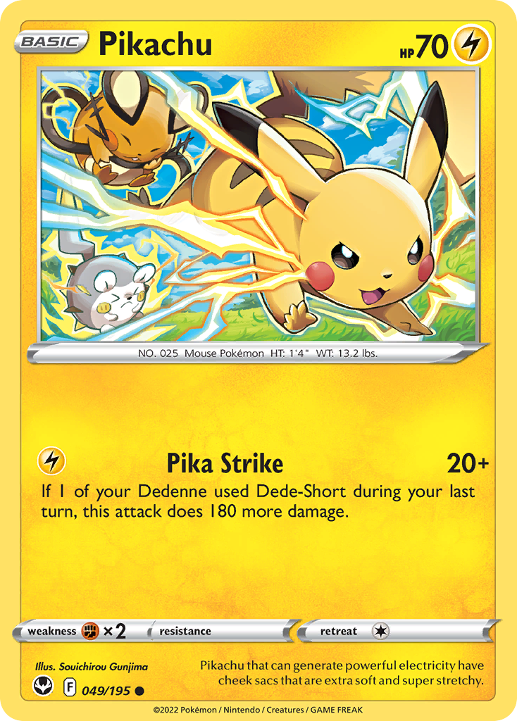 Pikachu 049/195 Silver Tempest - Common Non-Holo Pokemon Card