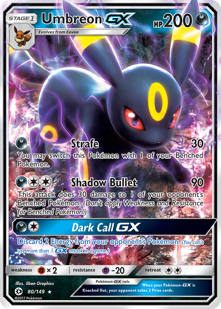 Umbreon GX 80/149 Sun & Moon - Rare Holo GX Holo Pokemon Card