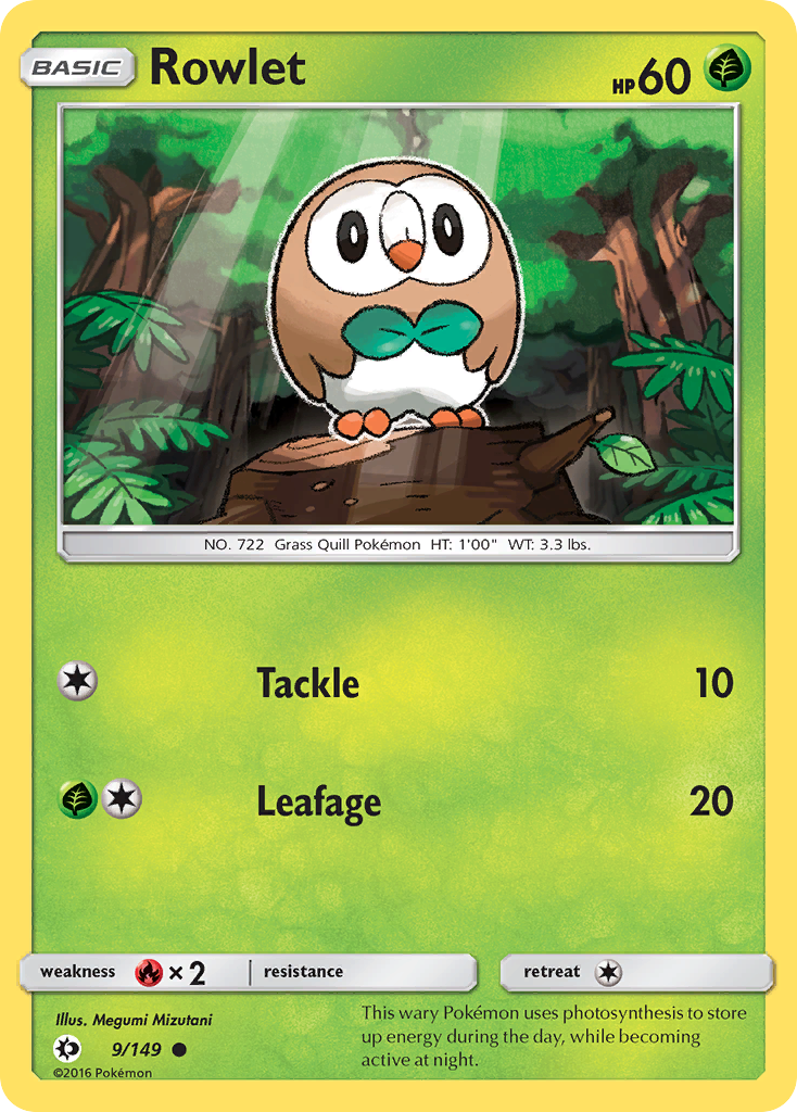 Rowlet 9/149 Sun & Moon - Common Non-Holo Pokemon Card