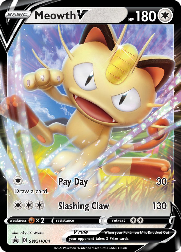 Meowth V SWSH004 Sword & Shield Black Star Promos - Promo Holo Pokemon Card