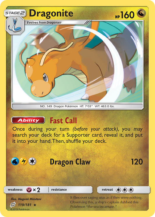 Dragonite 119/181 Team Up - Rare Holo Holo Pokemon Card