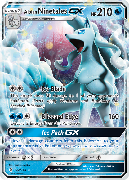 Alolan Ninetales GX 22/145 Guardians Rising - Rare Holo GX Holo Pokemon Card