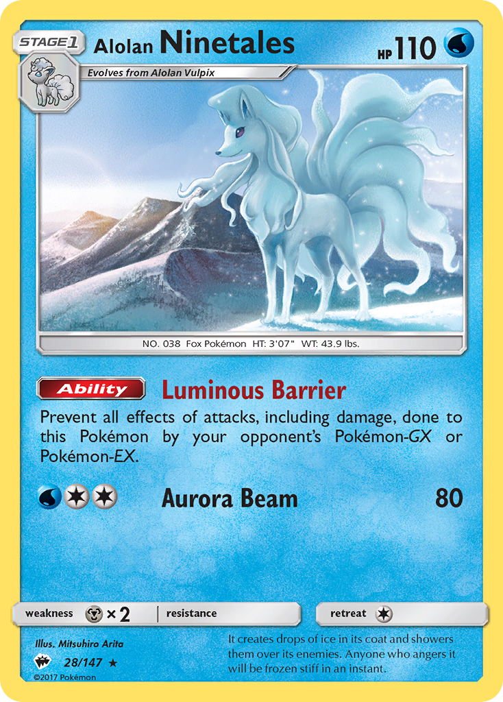 Alolan Ninetales 28/147 Burning Shadows - Rare Non-Holo Pokemon Card