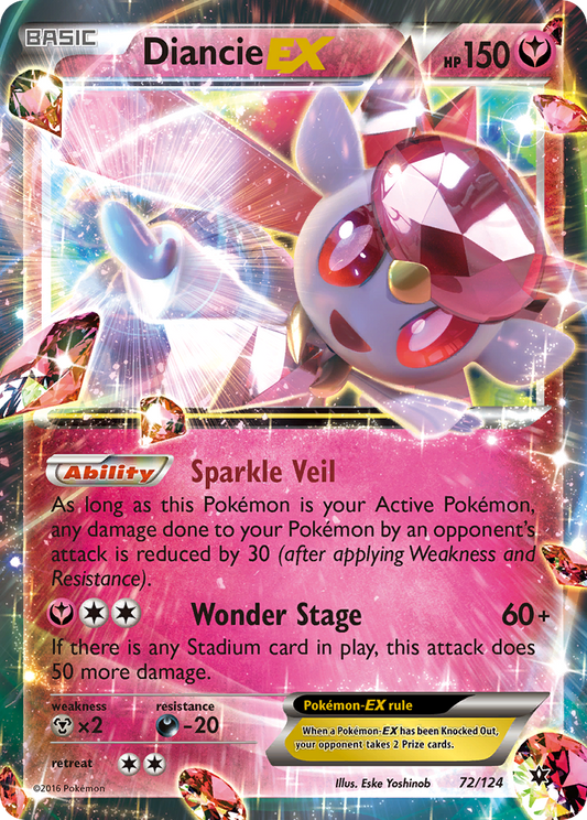 Diancie EX 72/124 Fates Collide - Rare Holo EX Holo Pokemon Card