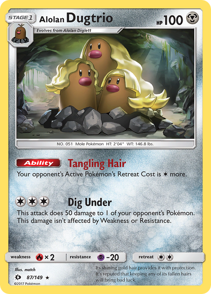 Alolan Dugtrio 87/149 Sun & Moon - Rare Holo Holo Pokemon Card