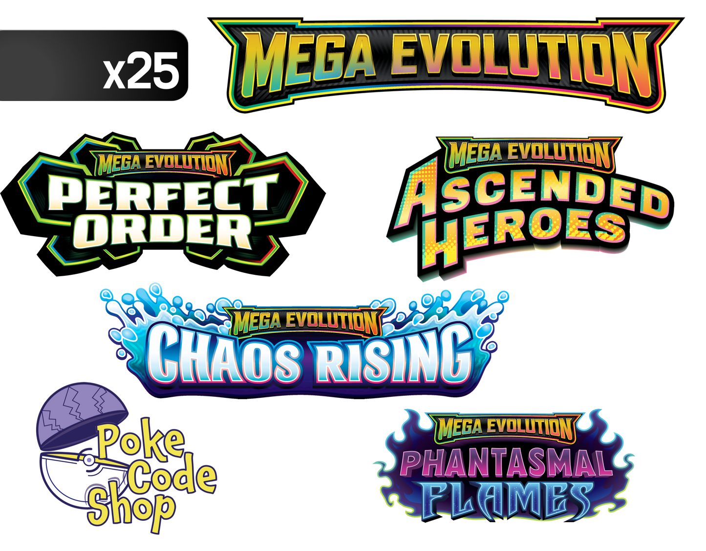 25x Booster Mix - Mega Evolution sets only - Pokemon Live Online Codes